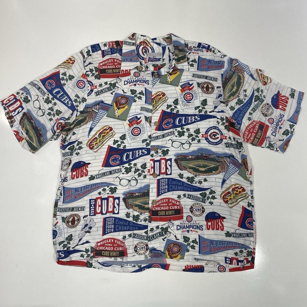 Reyn Spooner CHICAGO CUBS Men’s Lg Hawaiian Hot Dog Shirt MLB Wrigley Baseball